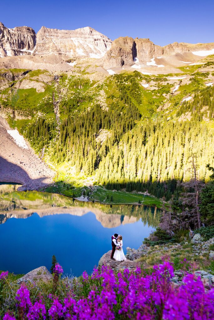 Telluride wildflower elopement in alpine basin during summer