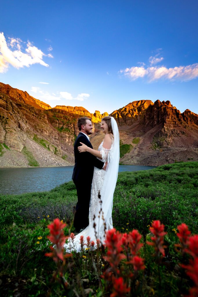 Aspen Colorado wildflower elopement surrounded by lupine and alpine flowers