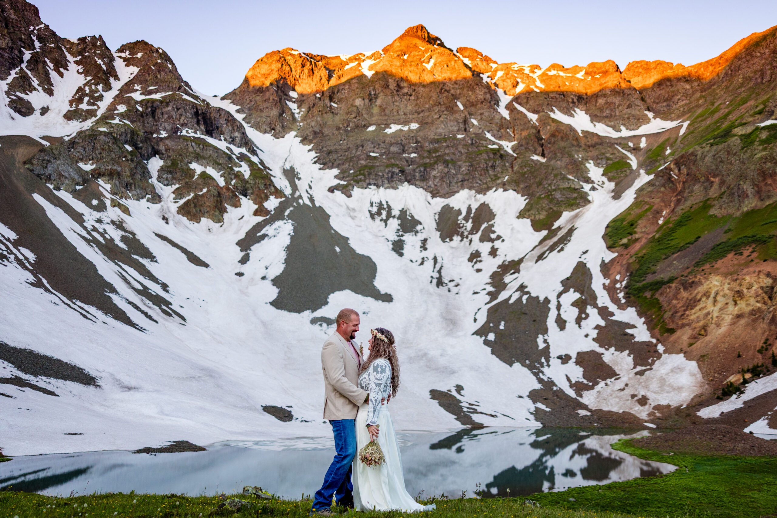 A bride and groom on their elopement day in the San Juan mountains of Colorado